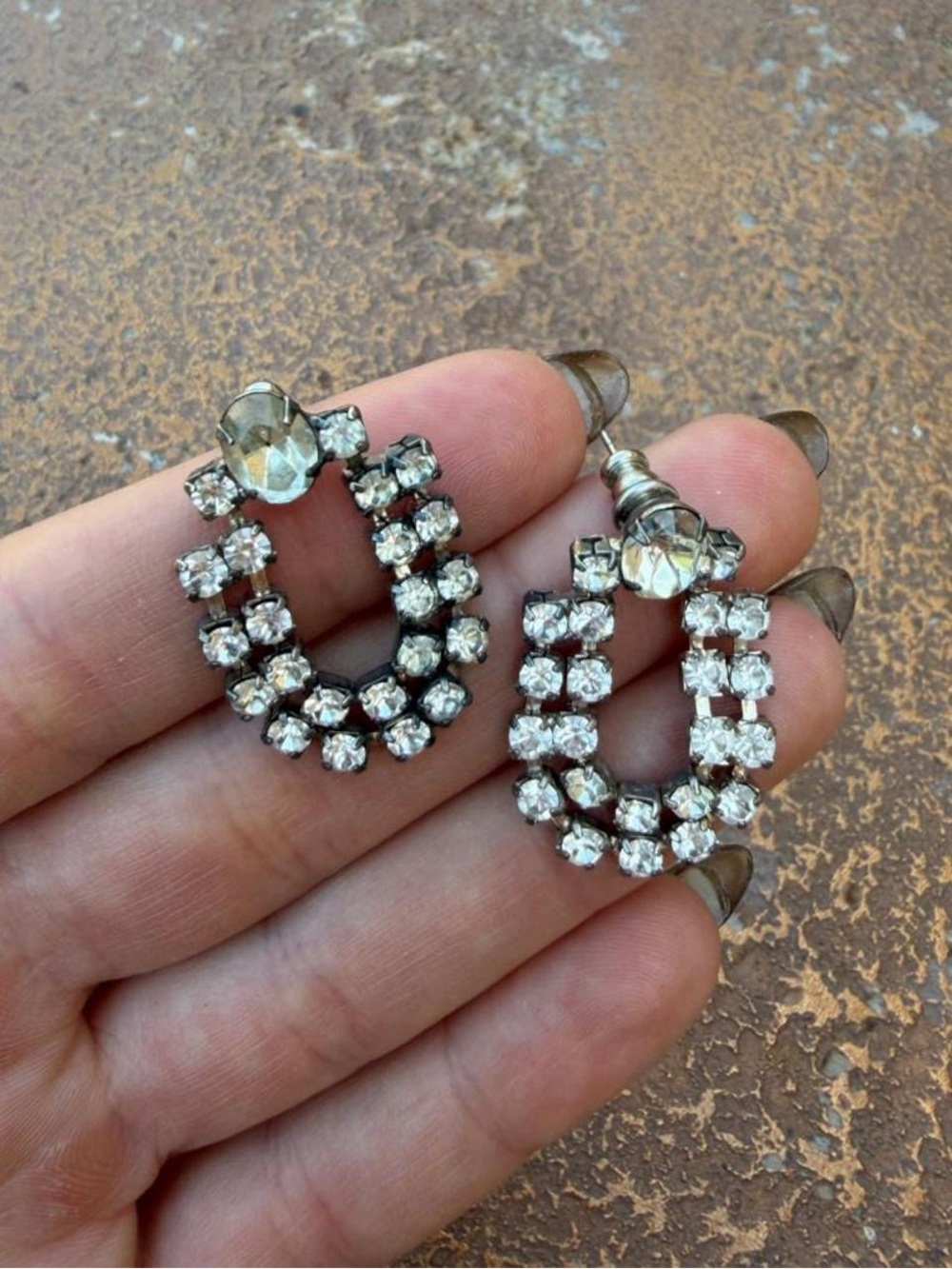 Vintage Silver and black rhinestone hoop earrings set #glamour #party #classy - Picture 2 of 5